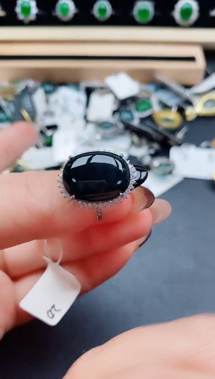 翡翠戒指银S925镶嵌5080