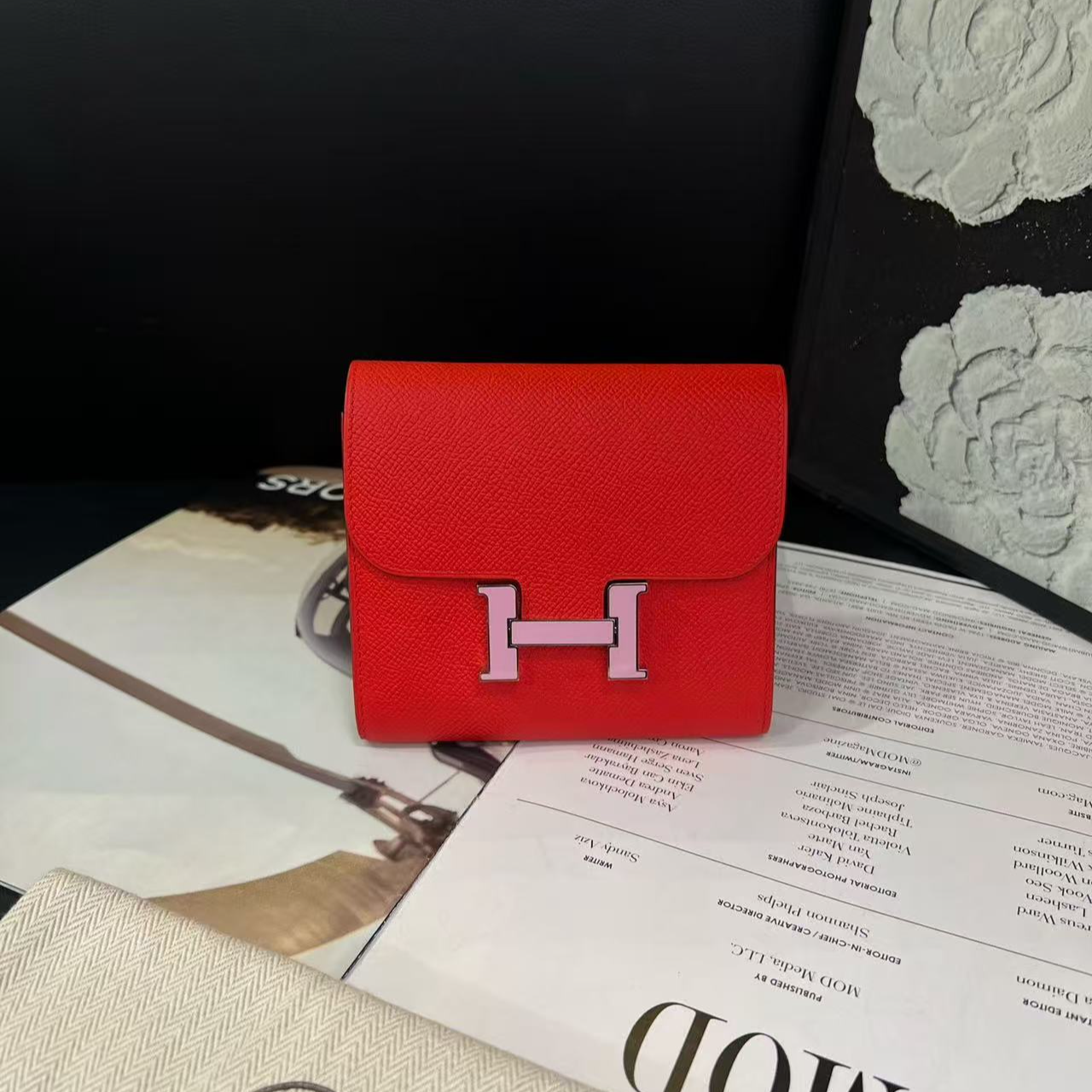 95新 Hermes/爱马仕 红色康康短款钱包Y刻20年B5549