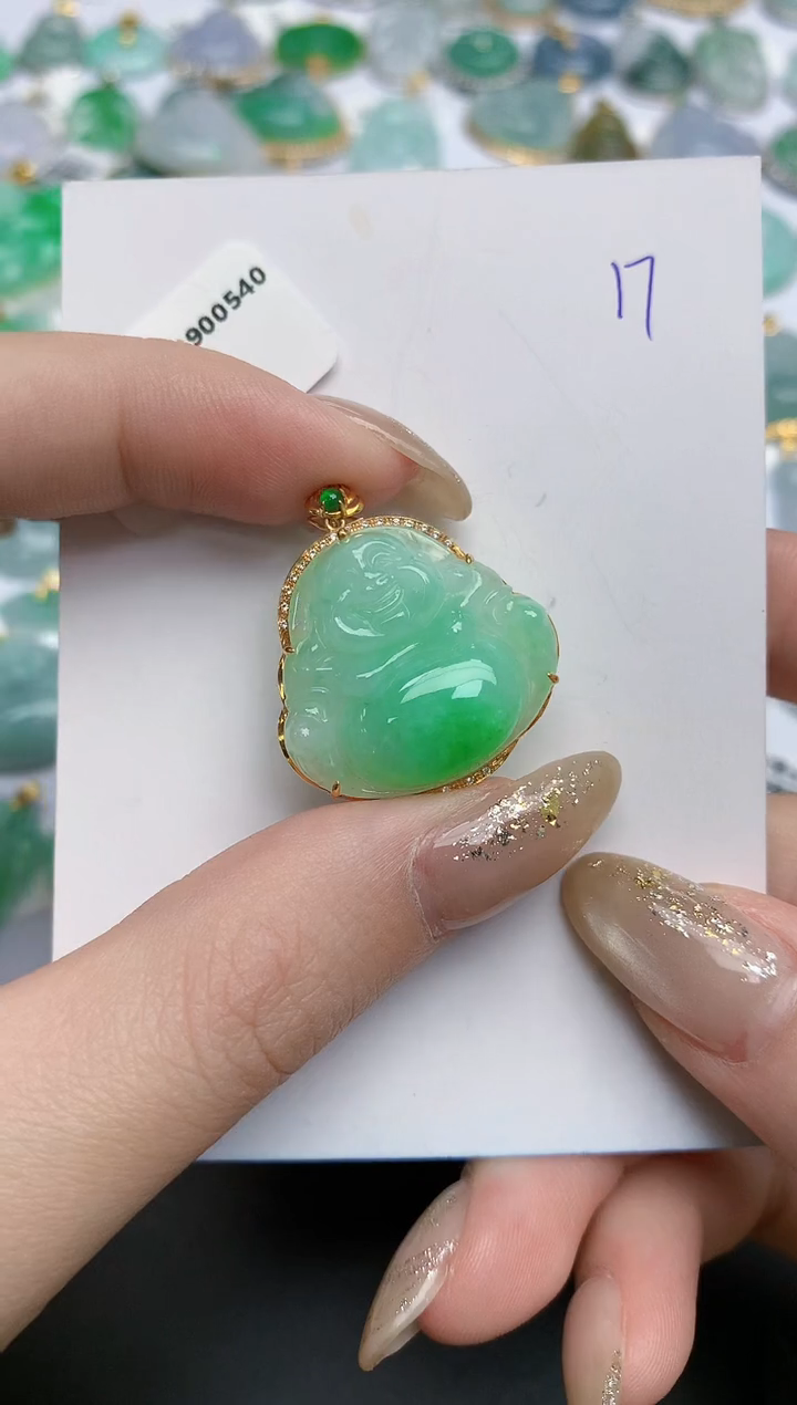 【闪购商品】翡翠颈饰18K金镶嵌天然缅甸翡翠A货