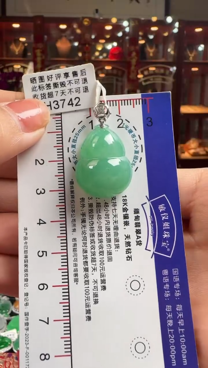 【闪购商品】翡翠颈饰18K金镶嵌H3742冰绿葫芦