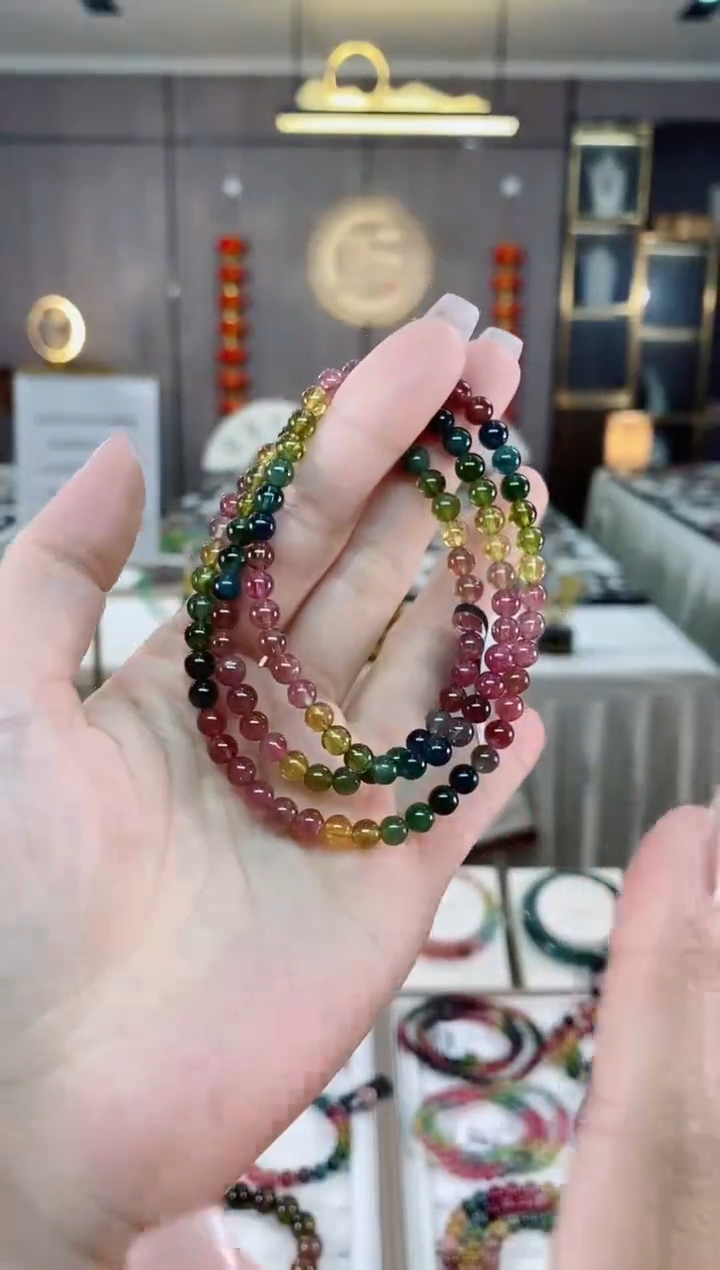 【闪购商品】碧玺三圈手串5mm+未镶嵌（多样性发一条）hon