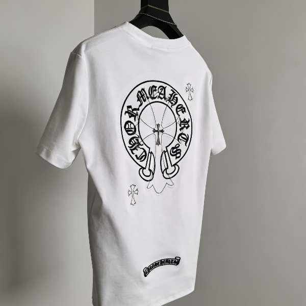 2026潮牌新款十字架梵文领口刺绣时尚帅气潮流宽松百搭纯棉半袖