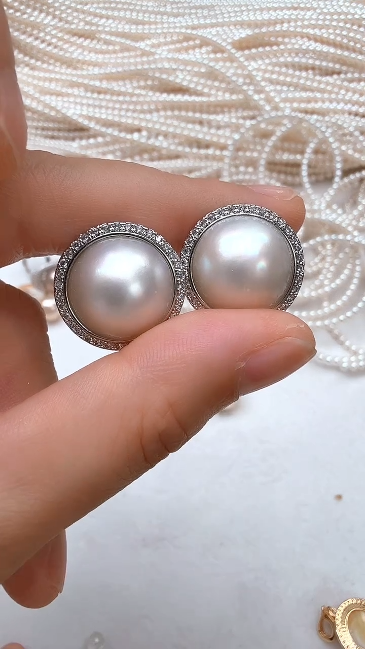 耳饰合金拼合珍珠（马贝珠）太阳花银色