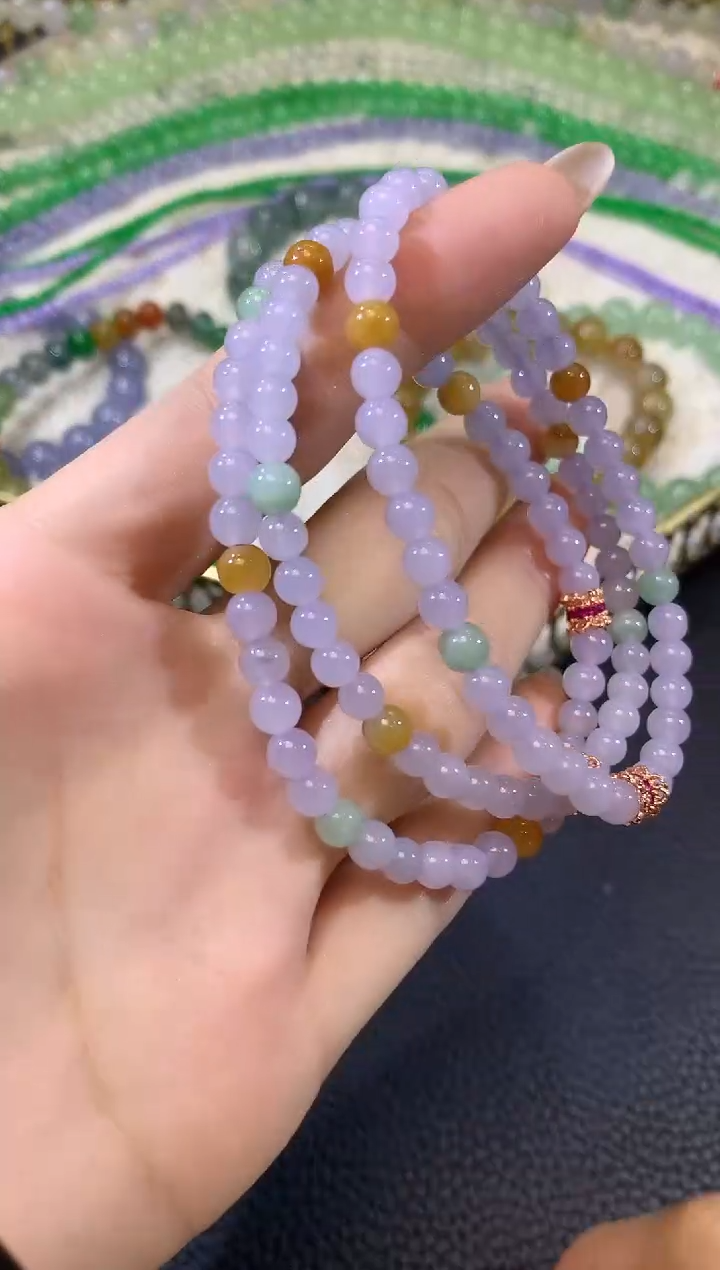 未镶嵌手串翡翠A6   多样性发一件紫货有一定色差