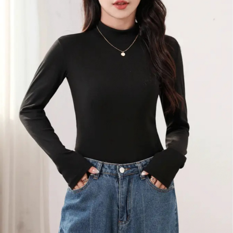 13色大码可穿到200斤秋冬百搭打底衫女长袖显瘦立领纯色内搭