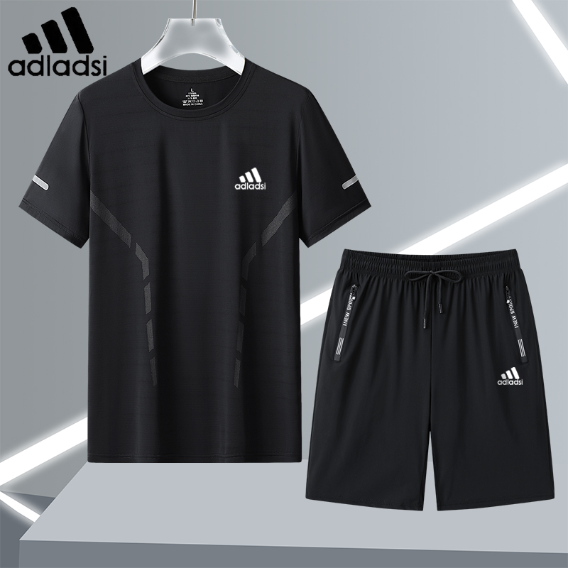 阿迪精选高端运动套装男2025夏季薄款速干休闲跑步透气百搭两件套
