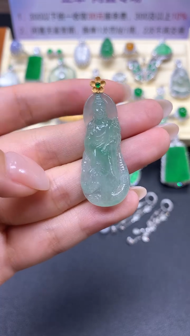 【闪购商品】翡翠吊坠(不含链)18K金镶嵌吊坠|2000+200