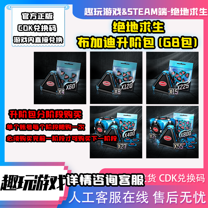 PUBG绝地求生布加迪进阶包CDK兑换码激活码升阶包G币包