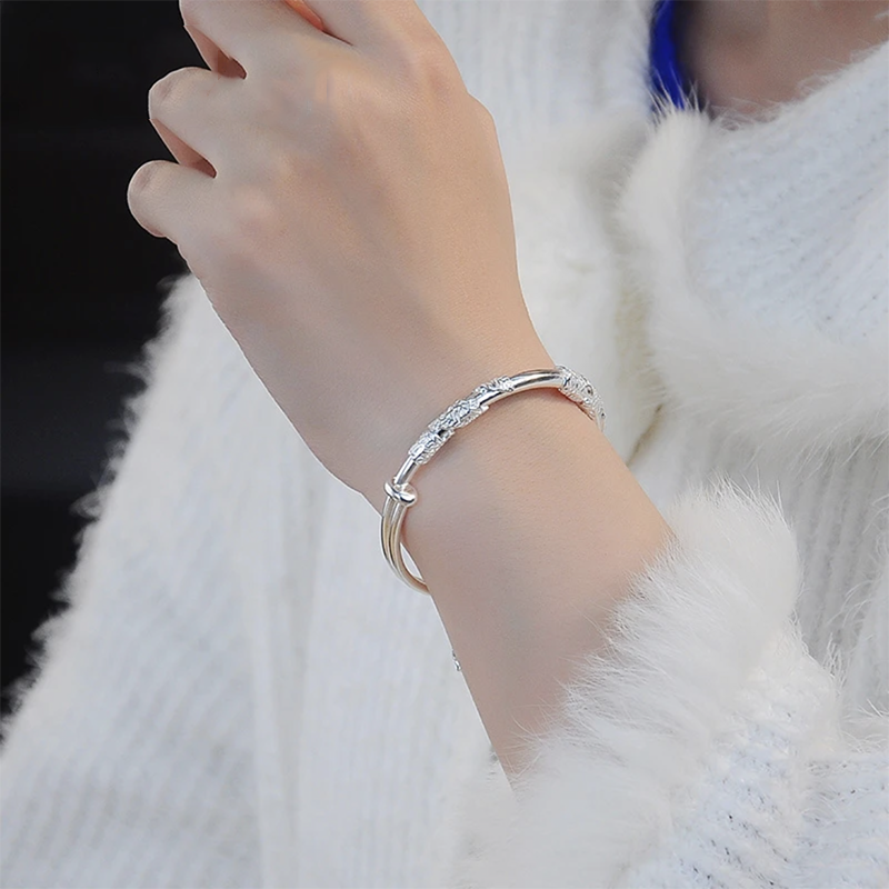 足银手镯 51号链接【推拉繁花蝴蝶吊坠】发货带证书礼盒包装