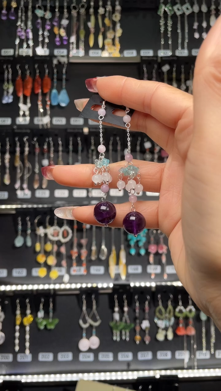 【闪购商品】紫晶耳饰银S925镶嵌柿柿如意