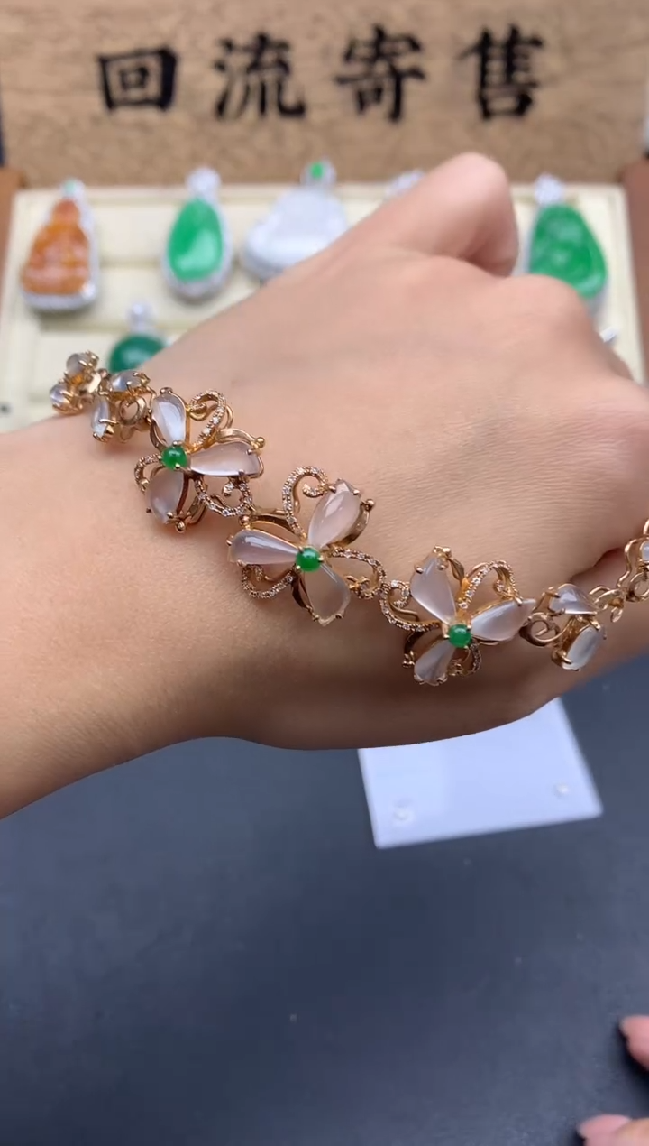 【闪购商品】翡翠手链18K金镶嵌756-中国好珍宝