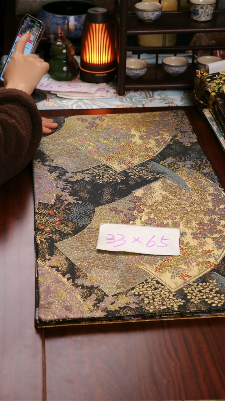 【西阵织金玉满堂蓝双面】中国风干泡织锦茶席33*65