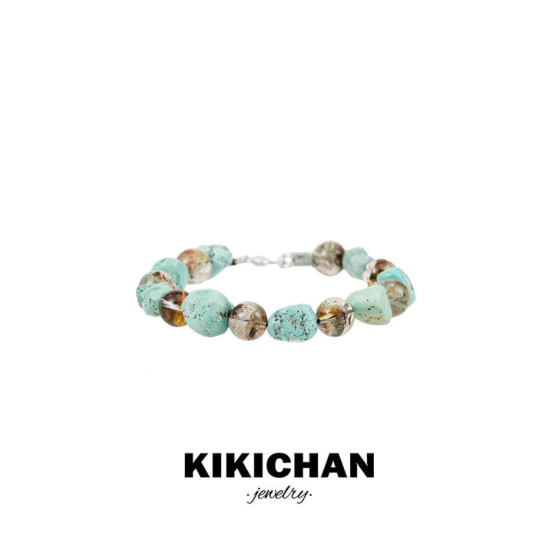 KIKICHAN 绿松石不规则拼接绿幽灵水晶925银手串 25319NWS