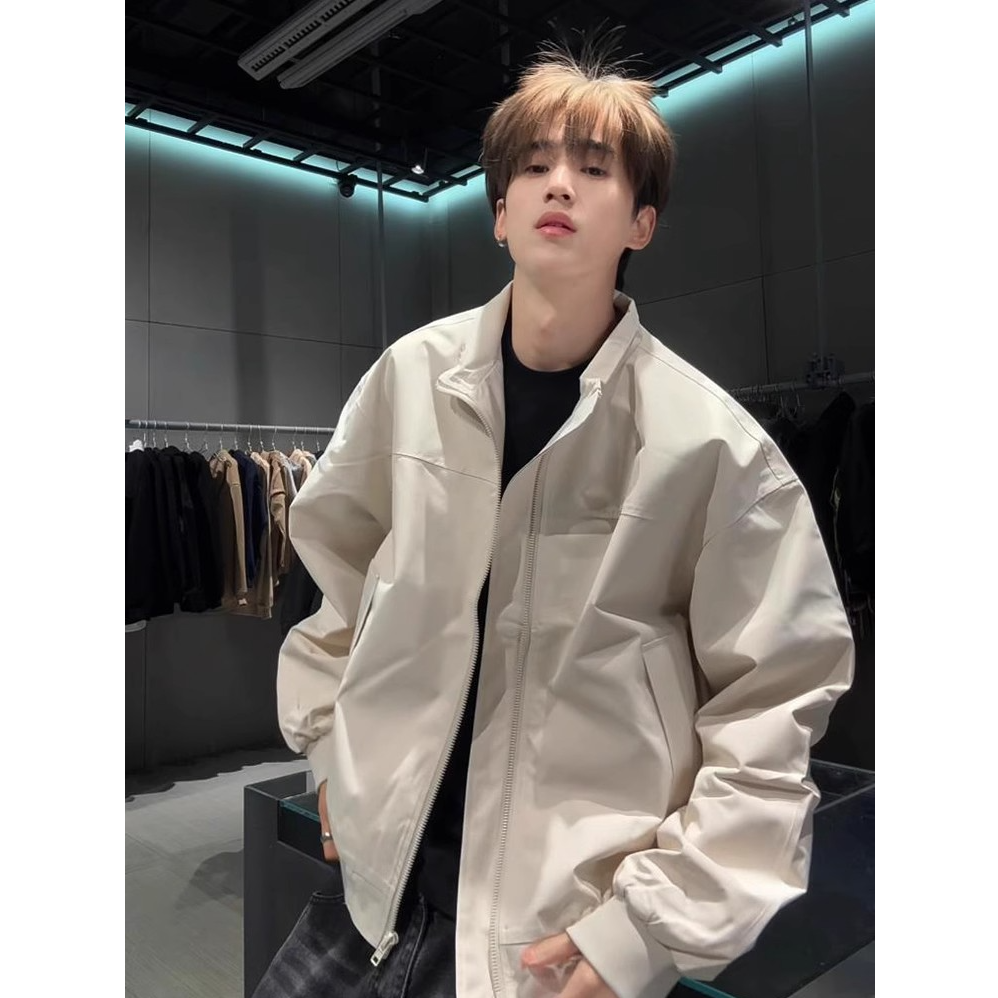 美式cleanfit廓形短款外套男秋季高级感户外三防立领飞行教练夹克