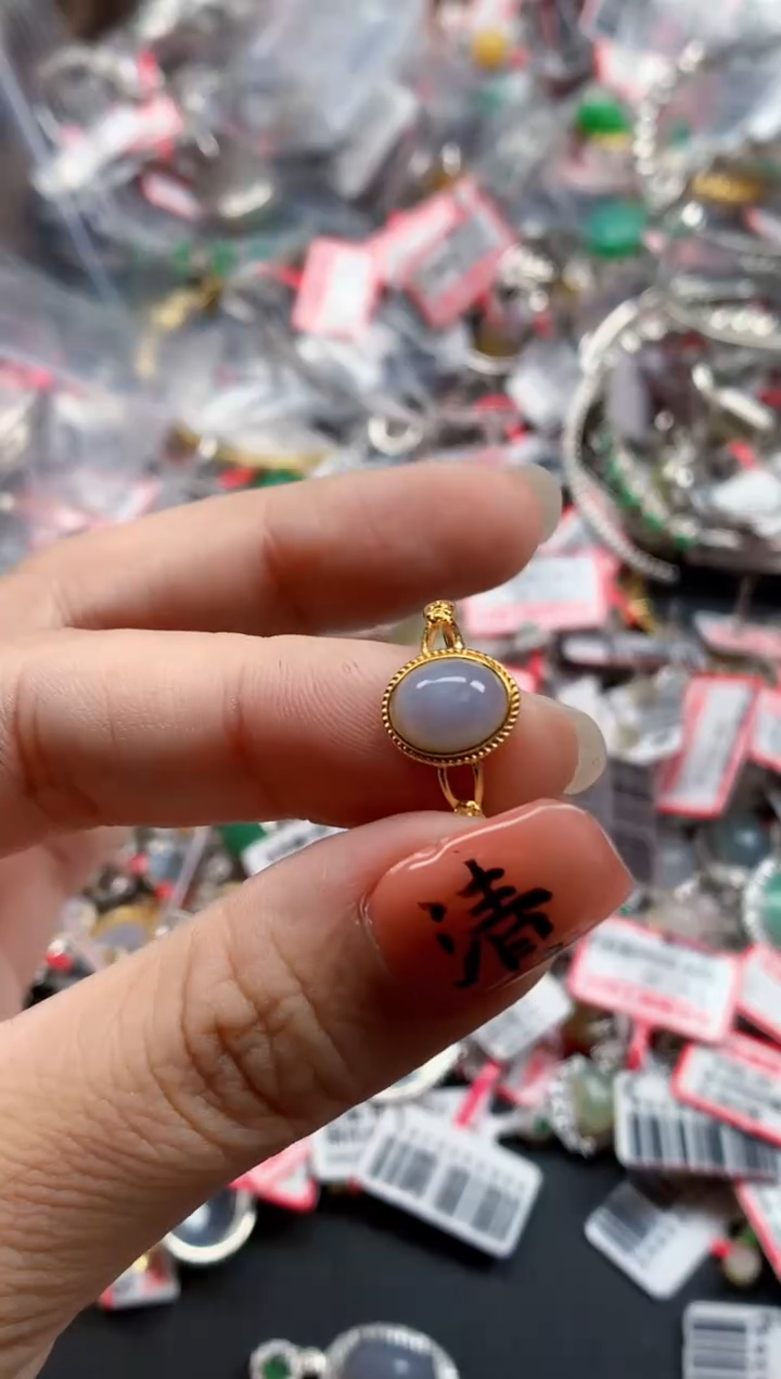 银S925镶嵌戒指翡翠天然A货缅甸翡翠