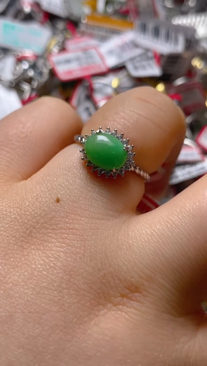 银S925镶嵌戒指翡翠百内无证书