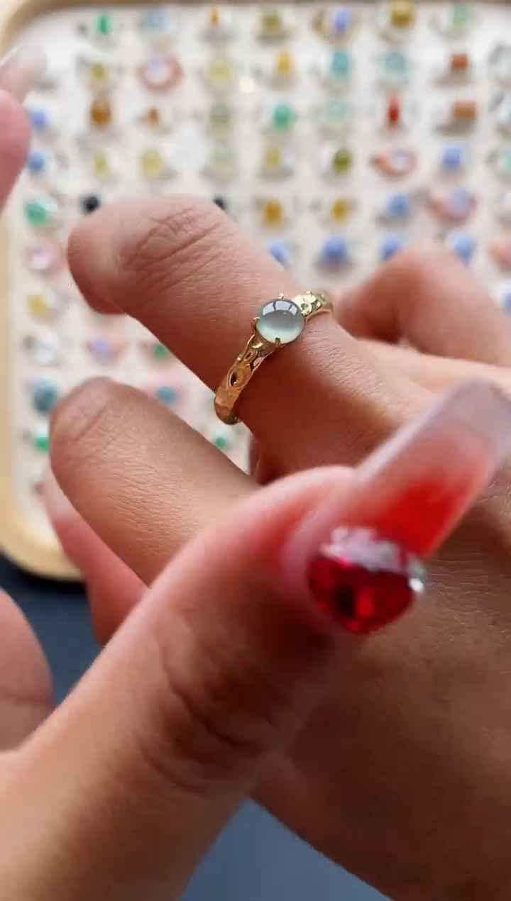 【闪购商品】翡翠戒指银S925镶嵌缅甸天然A货翡翠111 6+7