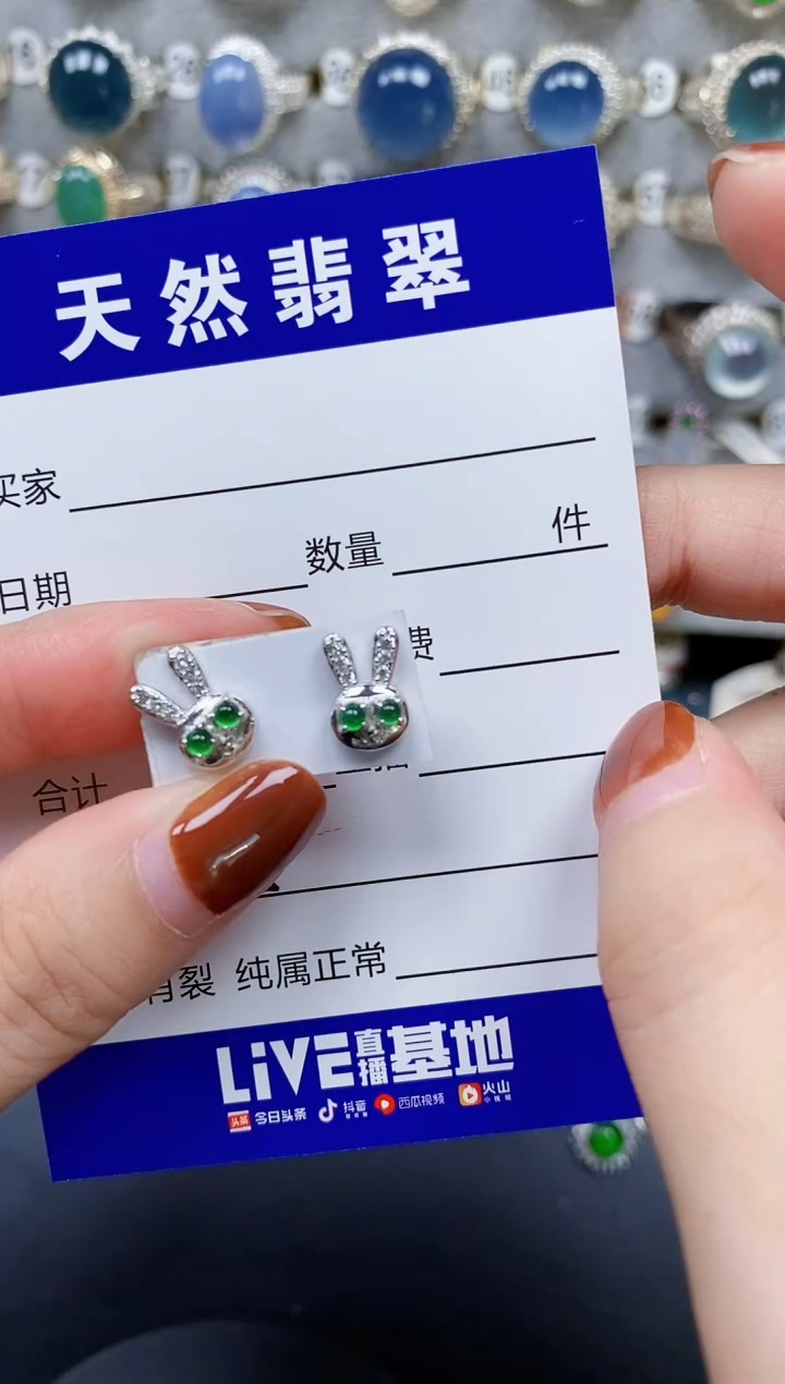 翡翠银S925镶嵌耳饰155