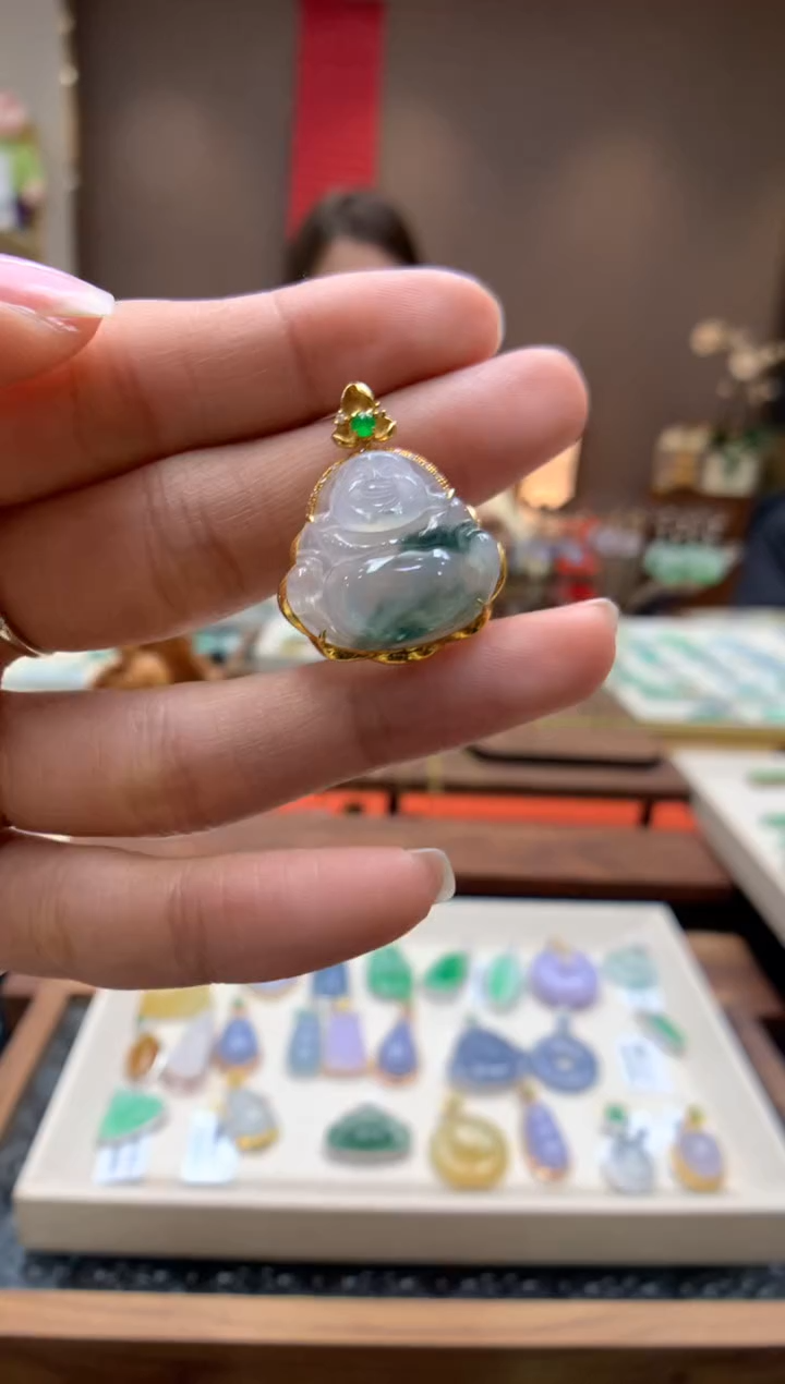 【闪购商品】翡翠颈饰18K金镶嵌佛公