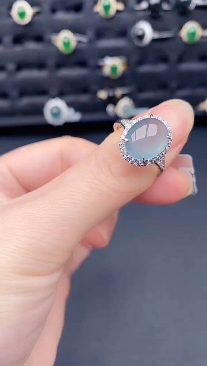 银S925镶嵌戒指翡翠天然a货翡翠359