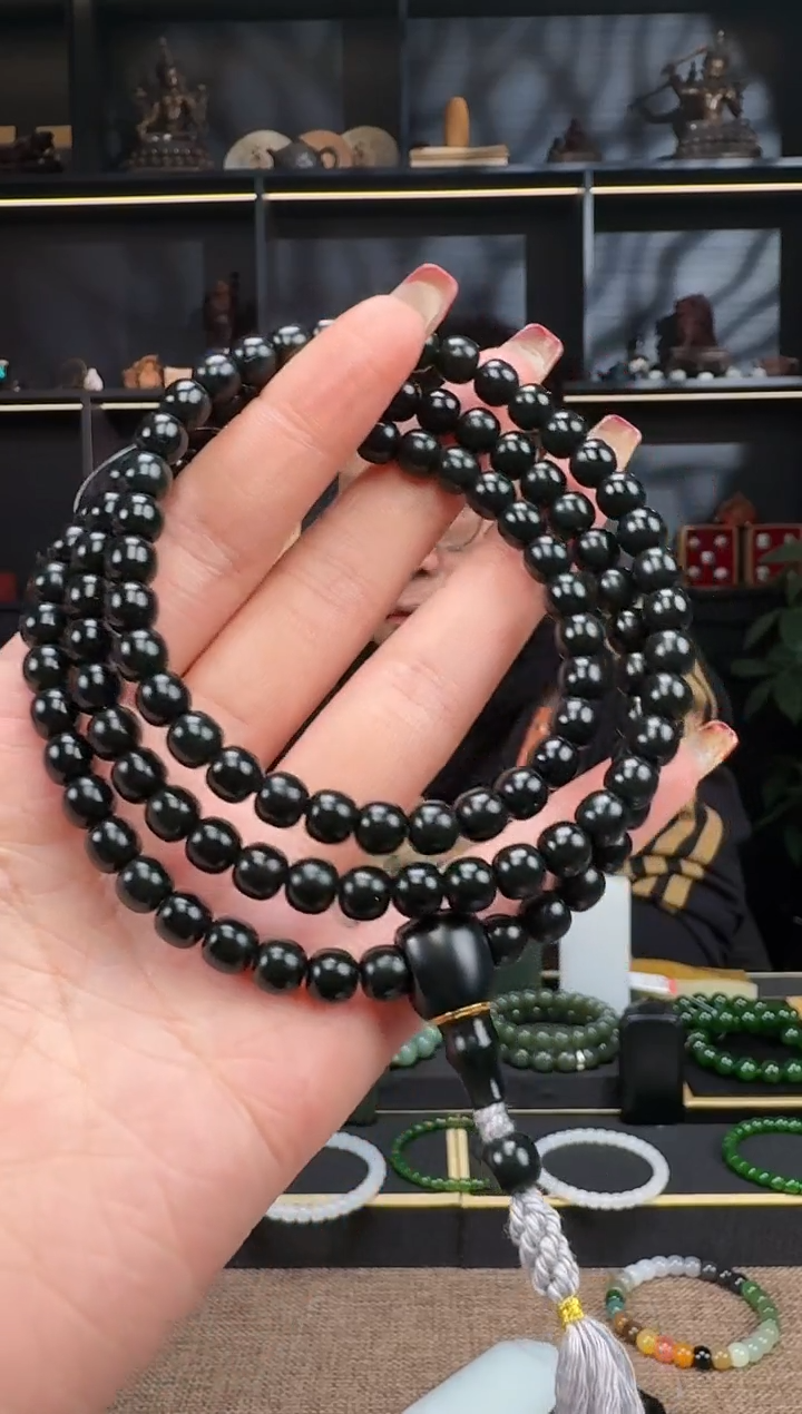 【闪购商品】和田玉1未镶嵌7mm黑青老型108