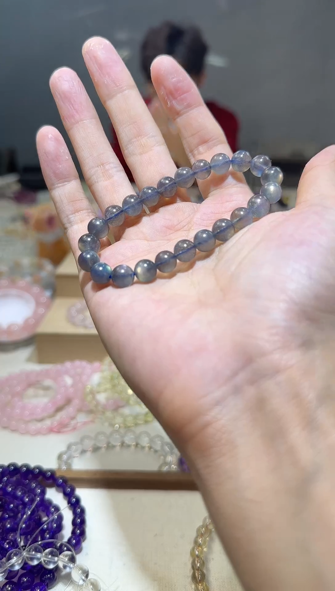 【闪购商品】拉长石手链未镶嵌黑体灰月光8