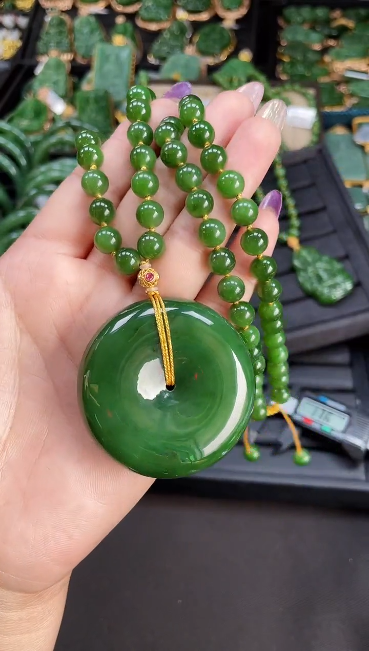 【闪购商品】和田玉套链18K金镶嵌50MM 多样性发一