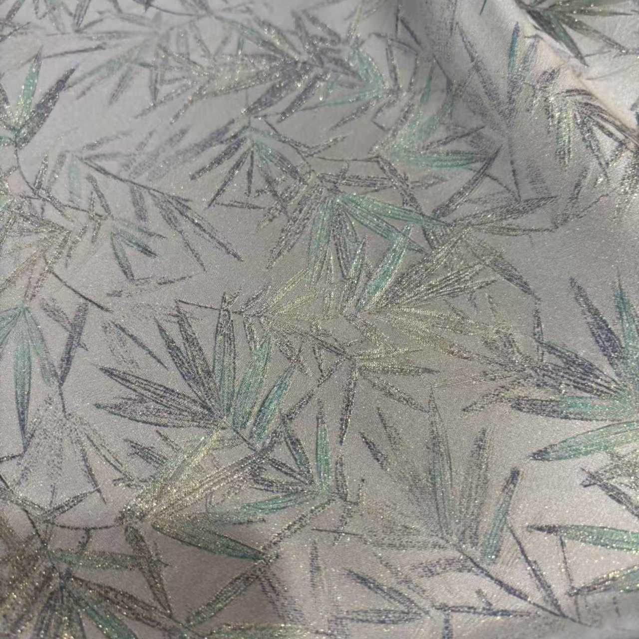 （喜物&浅兰色底-竹韵-织金提花绸-140）22/定制桑蚕丝高品质面料