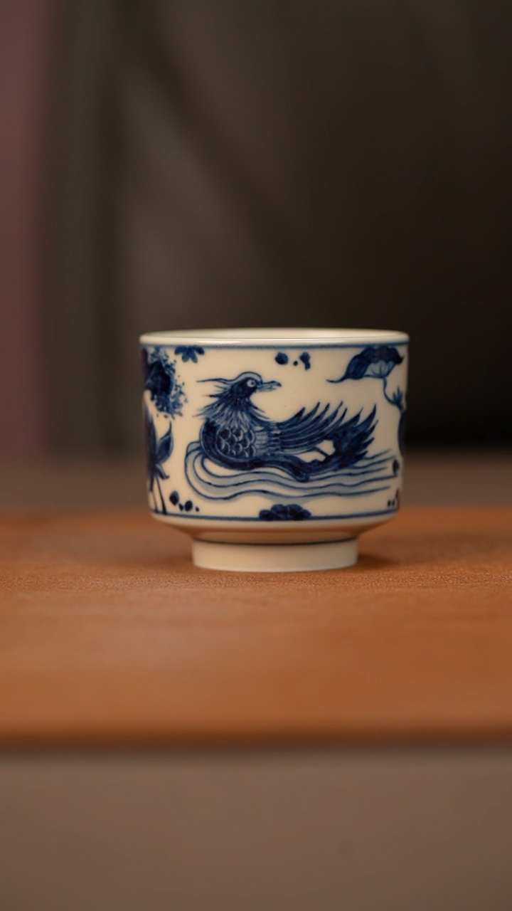 陶瓷幽蓝溪堂满池娇直口杯（2号釉）