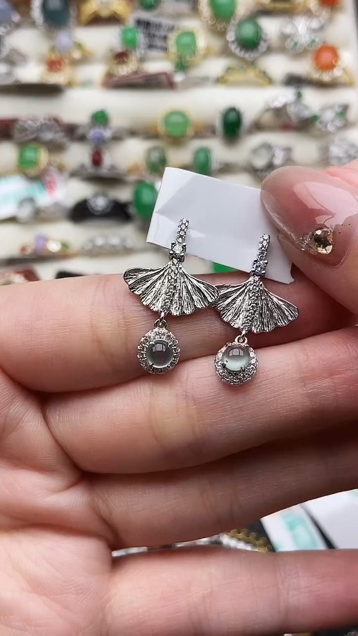 银S925镶嵌翡翠耳饰121