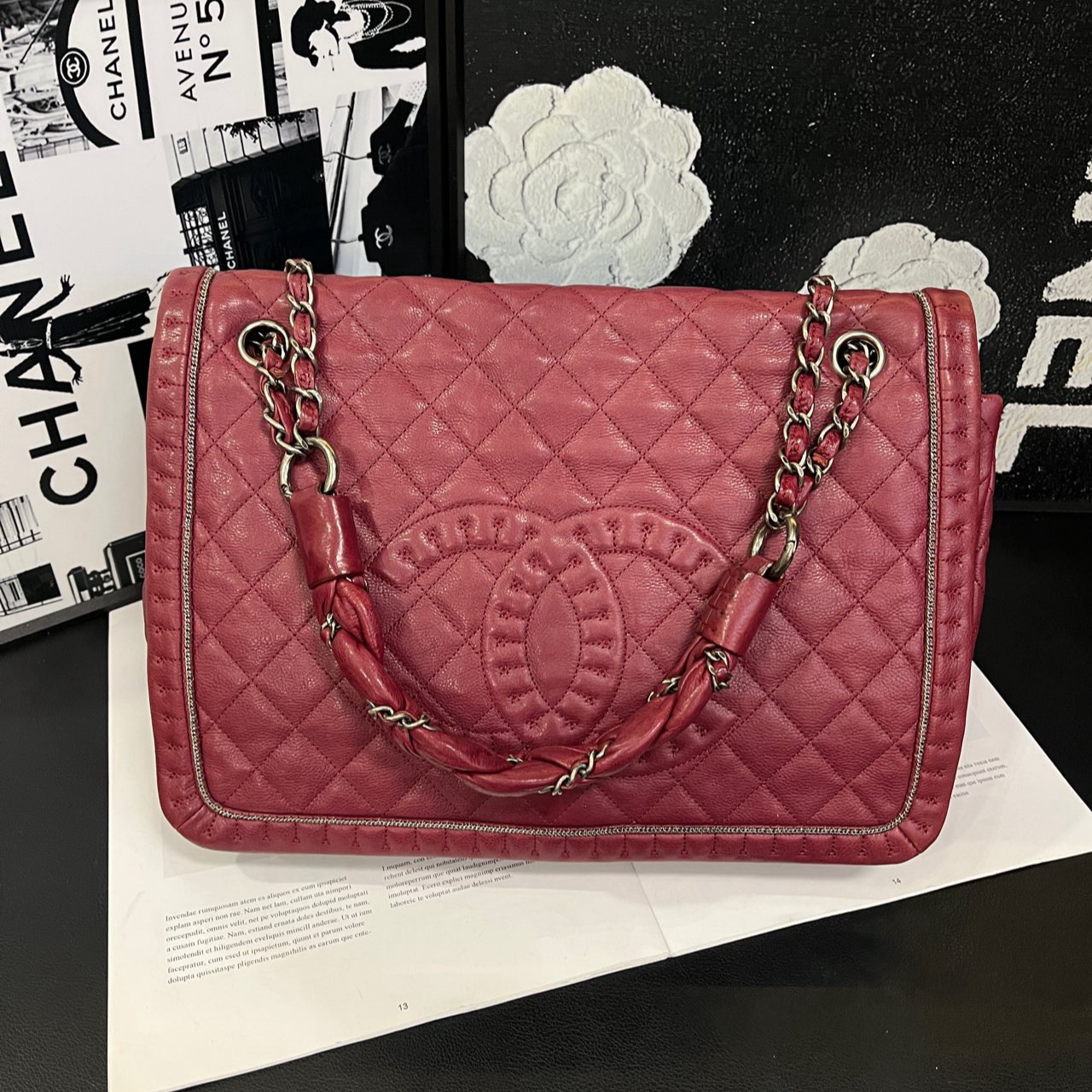 95新 Chanel/香奈儿 枣红色麻花单肩包有标无卡11年B2345