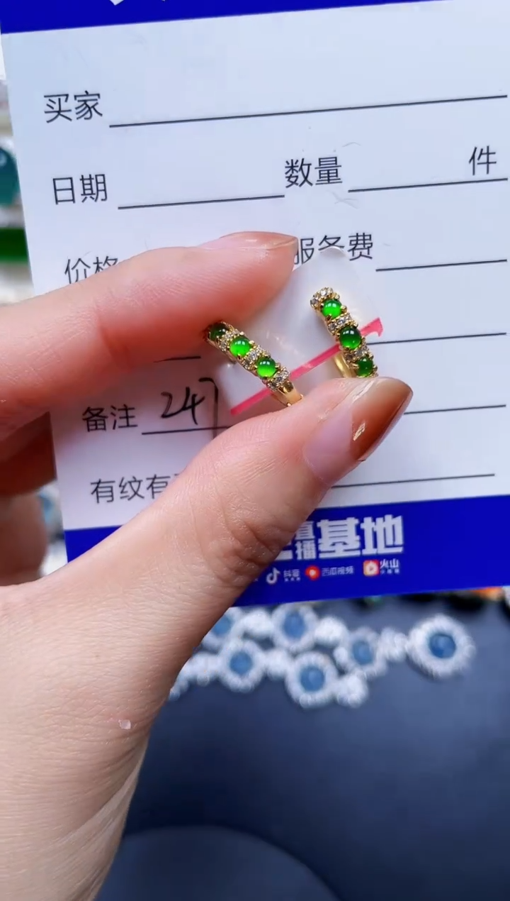 银S925镶嵌翡翠耳饰247