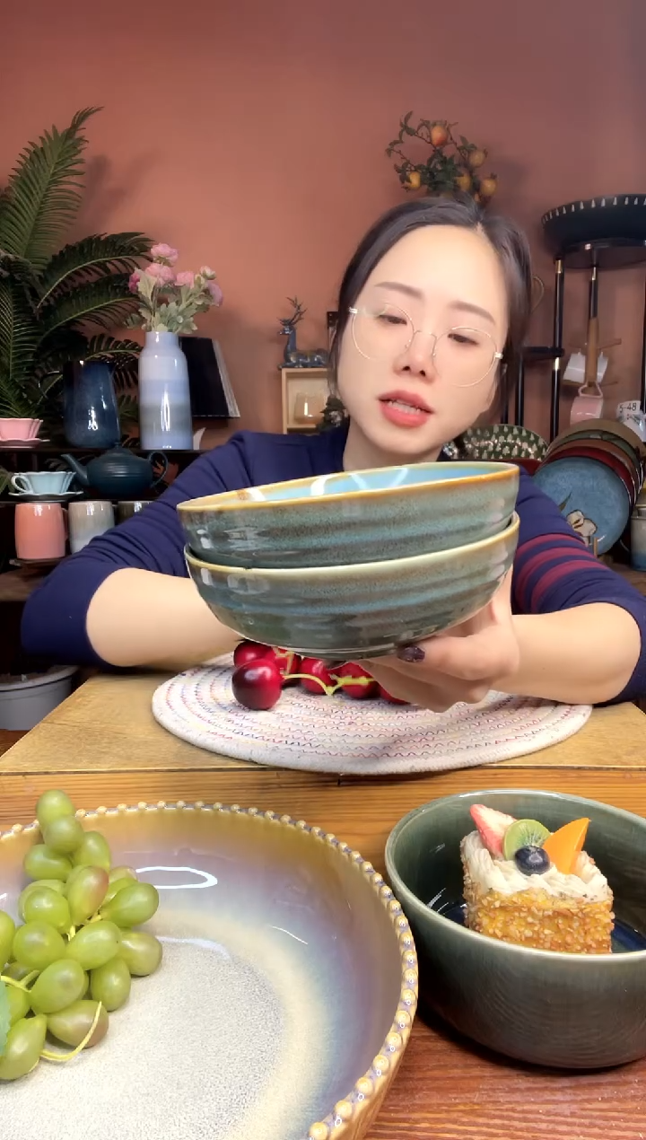 陶瓷5.5英寸复古绿色米饭碗 2件 微瑕疵