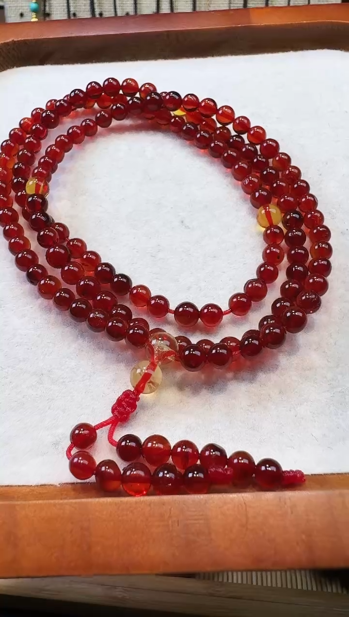 手链琥珀未镶嵌血珀108，04