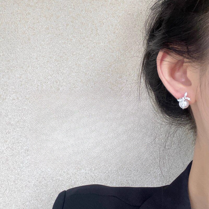 铜合金仿珍珠耳饰 QIAN XI S925银针 法式百搭高级感蝴蝶结耳环