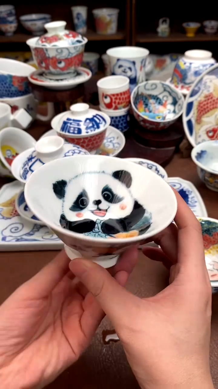 熊猫斗笠杯景德镇昨明陶瓷