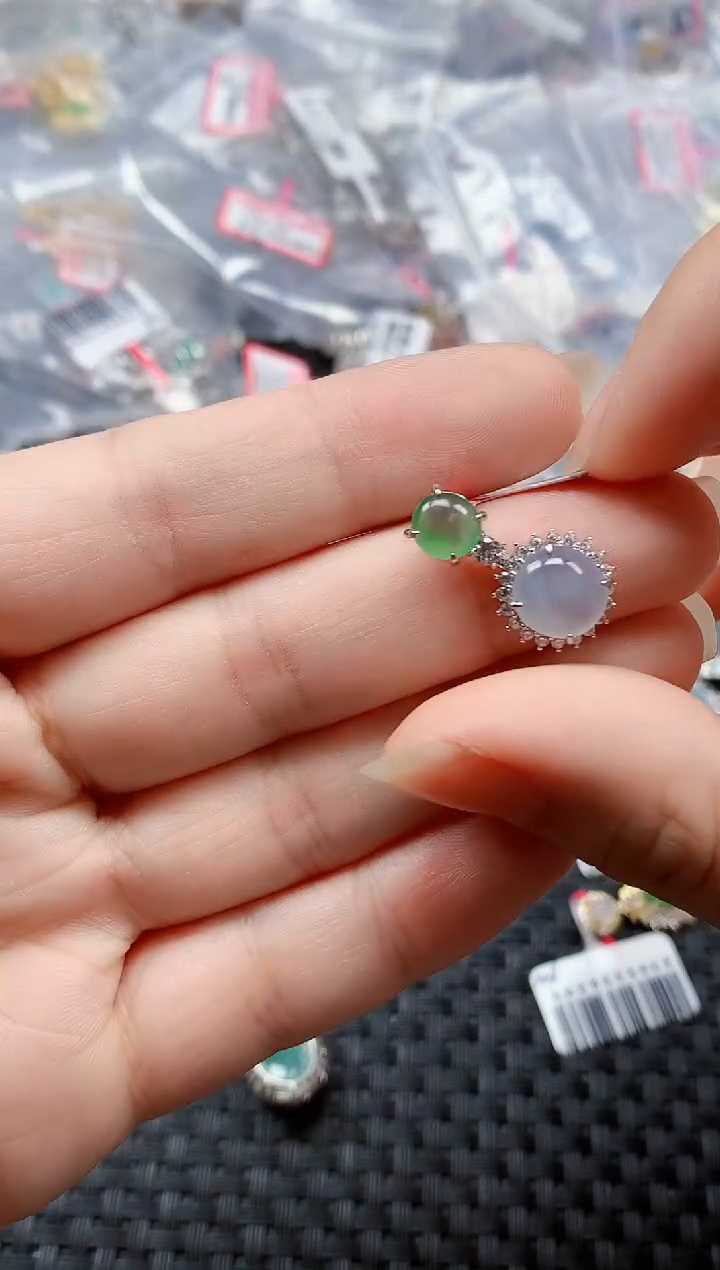 银S925镶嵌戒指翡翠天然A货缅甸翡翠