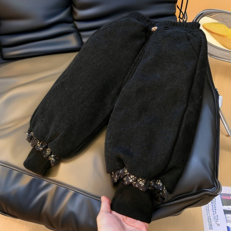 儿童冬季棉裤女童加绒加厚夹棉四层一条过冬裤子森系束脚公主风