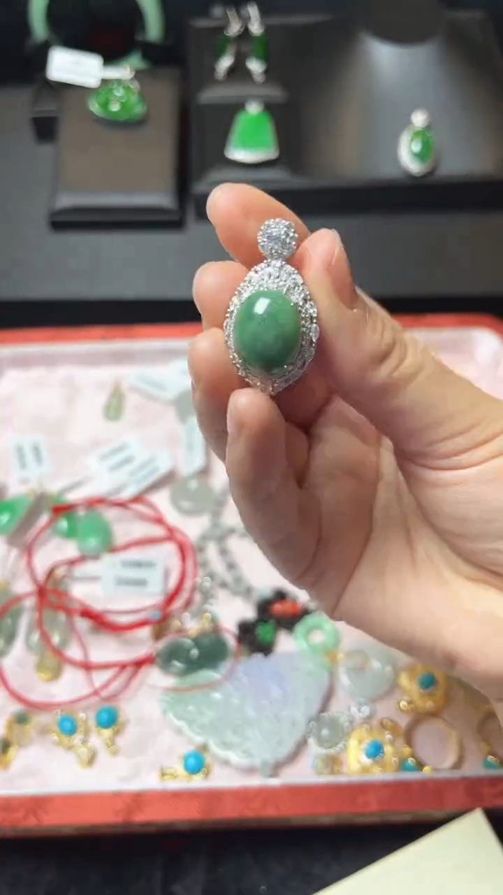 吊坠(不含链)银S925镶嵌翡翠翡翠吊坠