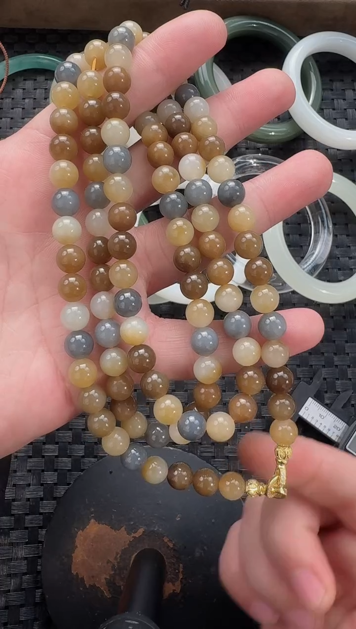 颈饰未镶嵌和田玉8mm楼兰长链108