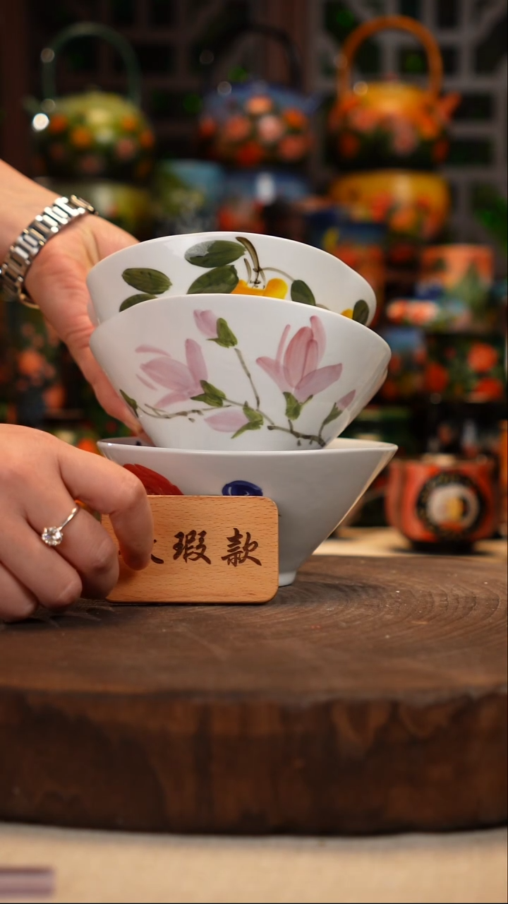 紫砂油画手绘釉下彩三件套