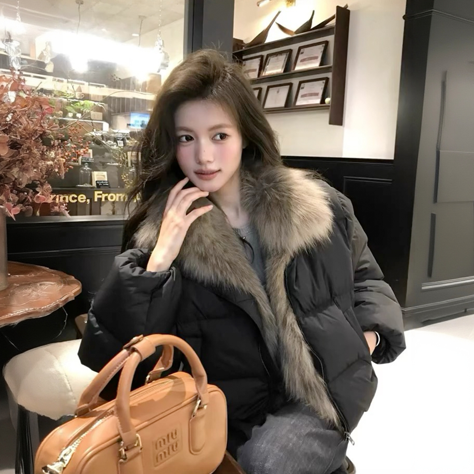 【羊崽专属】轻绒欧包冬季短款棉服女大毛领加厚韩系宽松面包服外套