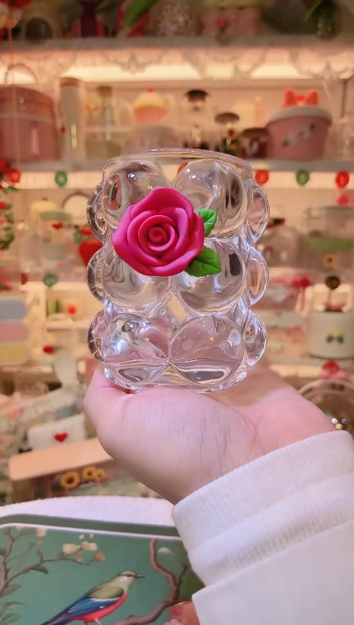 玫瑰花玻璃化妆笔筒——手工制作品质好！
