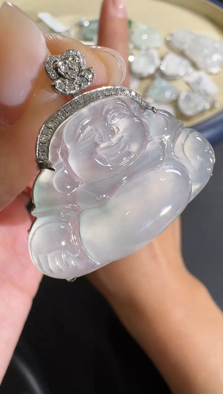 【闪购商品】翡翠吊坠(不含链)18K金镶嵌【源头工厂】钻石镶嵌