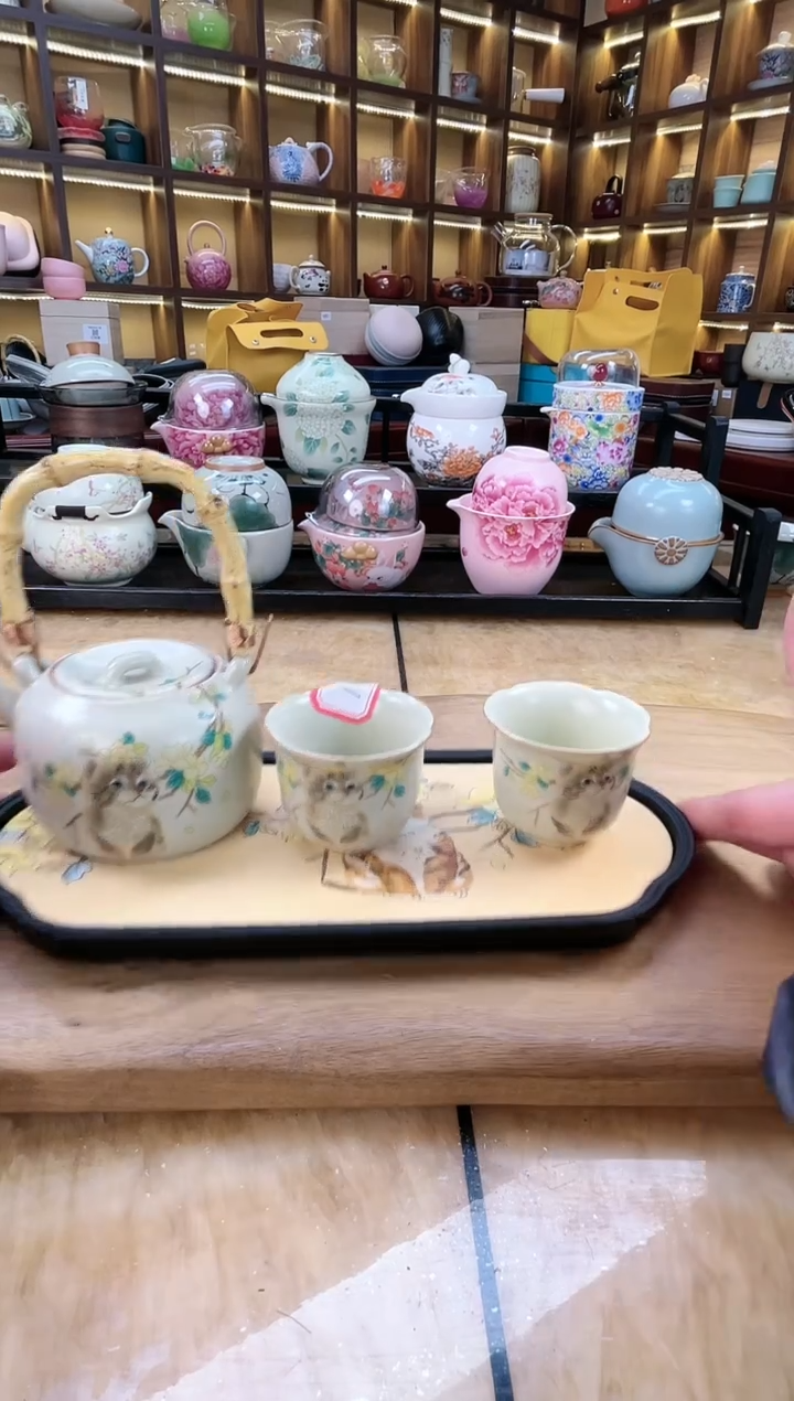 【闪购商品】其他黄汝猫咪1提壶2花口杯加猫咪盘