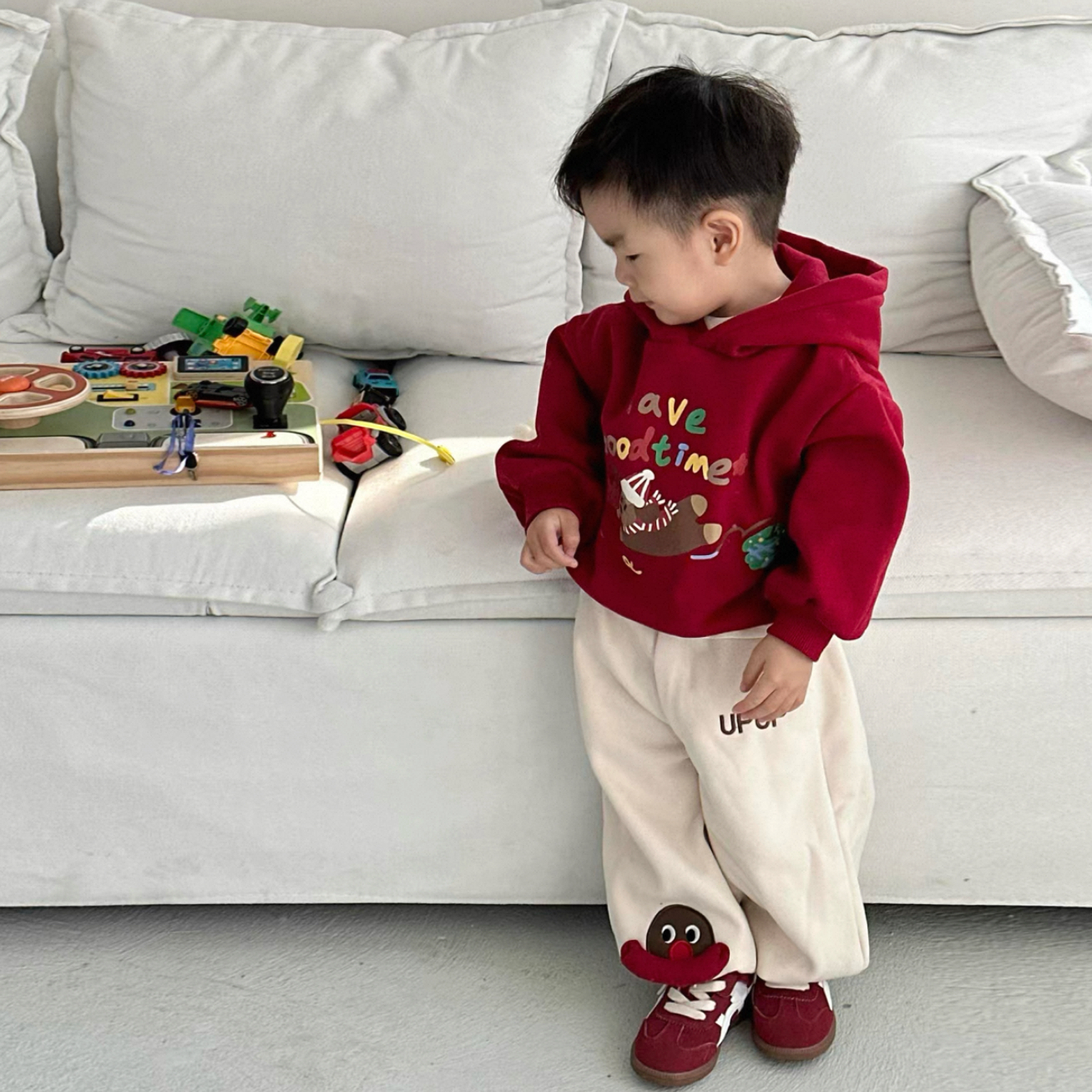 韩系男童加绒套装秋冬新款2025中小童儿童保暖加厚卫衣裤子两件套