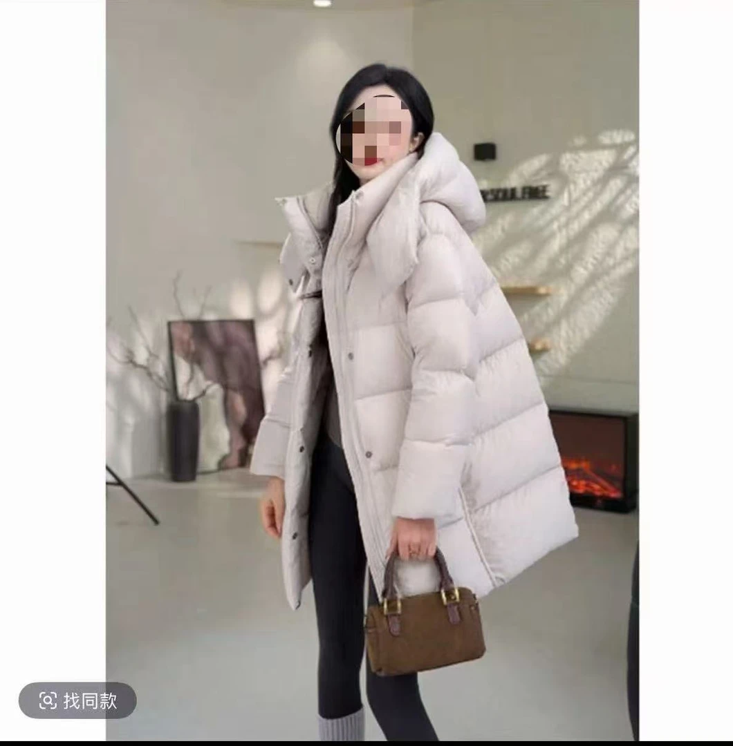 90泡芙连帽300g(含)厚款中长款羽绒服