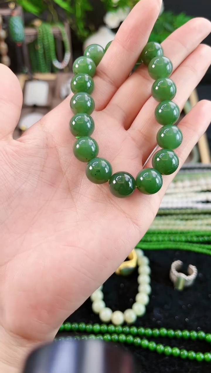 【闪购商品】和田玉手串未镶嵌碧玉手串 约12mm （多样性发货）