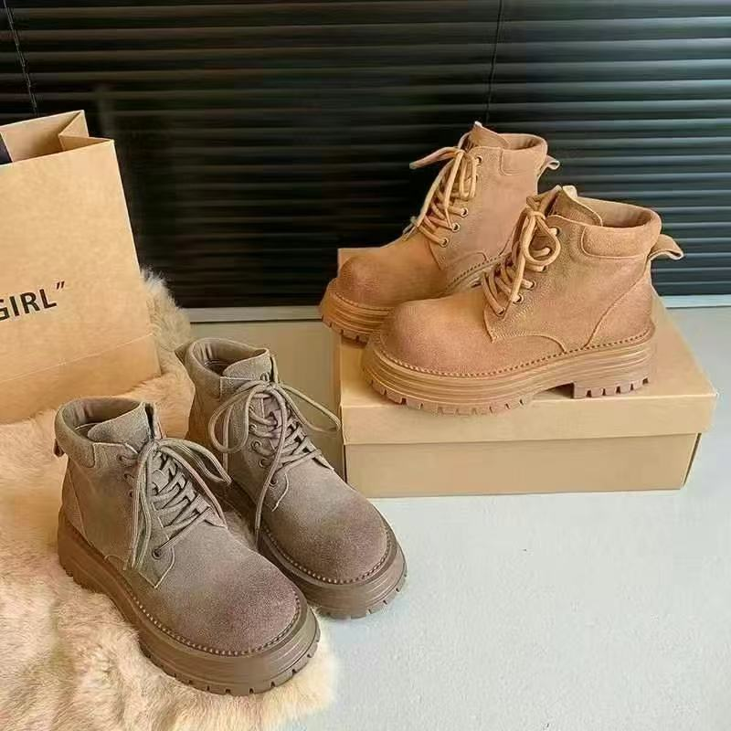 2819磨砂真皮复古马丁靴女2024新款单靴厚底短靴马丁靴