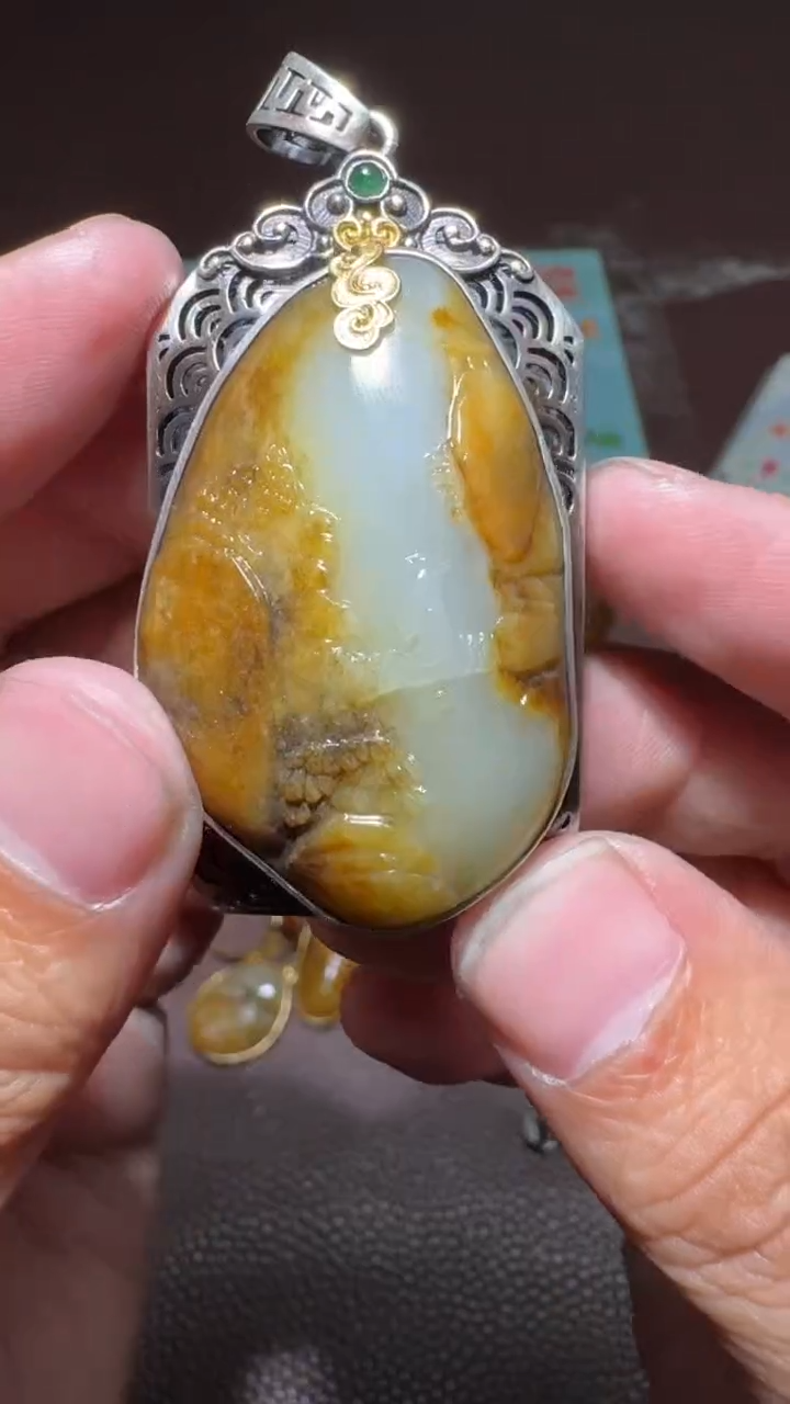 【闪购商品】和田玉挂件银S925镶嵌和田玉